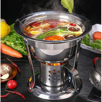 靓厅加厚不锈钢固液体酒精炉小火锅家用饭店学生宿舍鸳鸯双味清汤一人