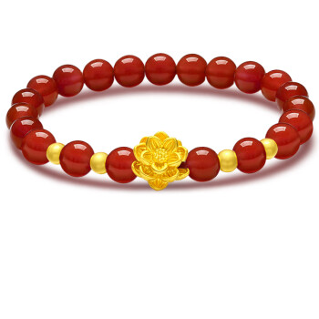老凤祥大福999硬金520礼物两世欢金莲花转运珠手链女士金珠硬节日 红