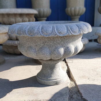 红户外庭院黄锈石大理石黄金麻石头花盆定制 花岗岩直径90cm高90cm