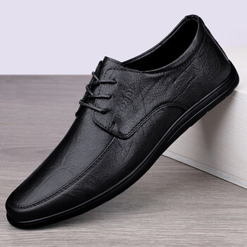 yek轻奢2023年春季新款商务休闲皮鞋男士中老年软底软面懒人爸爸黑色