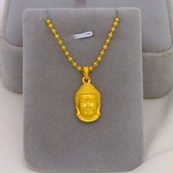 周定福沙金项链实心佛头吊坠女链金色仿真镀金佛珠项链 小佛头项链
