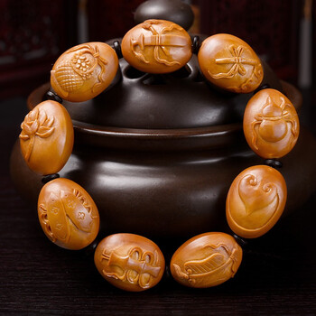 盘道 橄榄核手串 橄榄核曹乐暗八仙 文玩手串橄榄核雕男士手把件 曹乐
