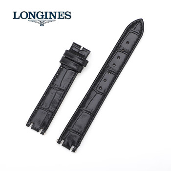 浪琴表带真皮 原装浪琴心月皮表带女手表带黑色真皮l8110竹节纹牛皮