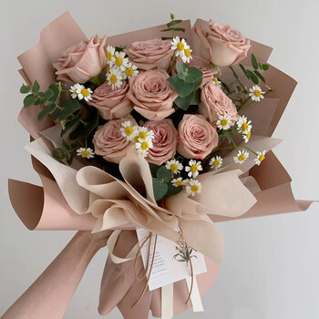 爱清清稀有卡布奇诺玫瑰花束北京广州深圳上海鲜花速递同城生日配送