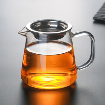 ULKNN 加厚玻璃公道杯玻璃分茶器大号玻璃茶海茶道配件 550ml直身+不锈钢茶漏