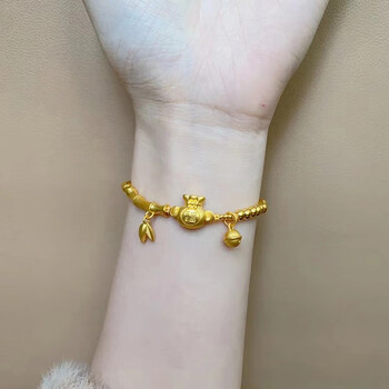 易昇999足金福袋竹节手链女士黄金节节高升铃铛满圈转运珠手串送女友