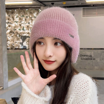 【冬上新】网红毛毛帽时尚护耳毛线帽女生秋冬季防寒包头帽学生青年