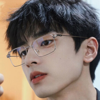 芝雅雨 斯文败类半框理工男眼镜防蓝光大脸学生痞帅平光镜 极冰透灰银