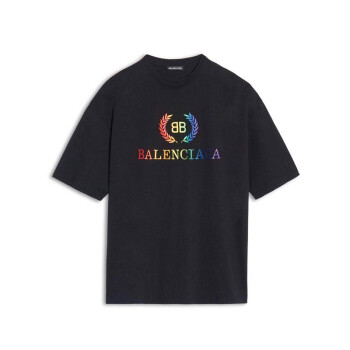 巴黎世家(balenciaga)巴黎世家t恤 彩虹渐变logo圆领t恤 短袖 黑色