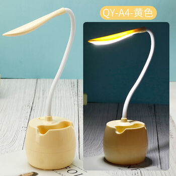 台灯多功能手机架少女心写字usb卧室床头小夜灯读写叶子台灯带笔筒带