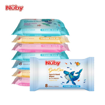 努比（Nuby）儿童宝宝湿纸手口专用湿巾清洁护肤 新生儿湿巾纸迷你便携小包装 尝鲜装 8抽 8包
