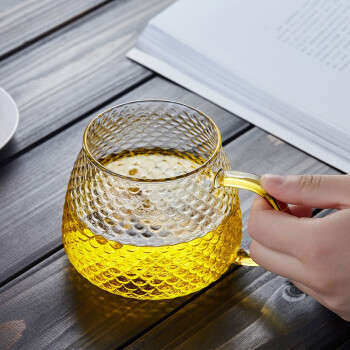 绿昌明 茶杯玻璃耐热加厚喝水杯子绿茶杯小品茗杯泡茶杯锤纹口杯牛奶果汁冷饮料杯茶具 单杯 550ML