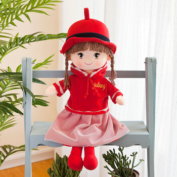布娃娃男孩公仔毛绒玩具女孩洋娃娃菲儿娃娃毛绒玩具红色女孩45厘米