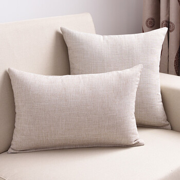 沙发抱枕套 办公室椅靠 简约方靠背套含芯靠枕 靠垫 米白色 米色细麻