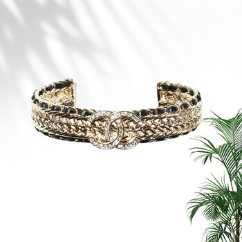 尚品城chanel香奈儿女士手镯手环金色金属皮穿链镶嵌水钻水晶经典双c