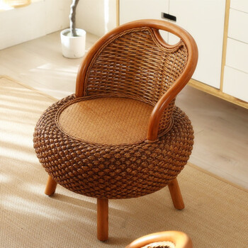 东方雅岚藤椅子单个榻榻米藤椅阳台座椅靠背家用圆凳矮凳藤编坐凳椅子