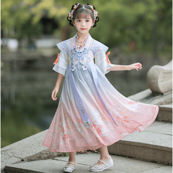 汉服女童古装中国风3-12岁儿童仙唐装古风齐胸襦裙女孩甜美连衣裙