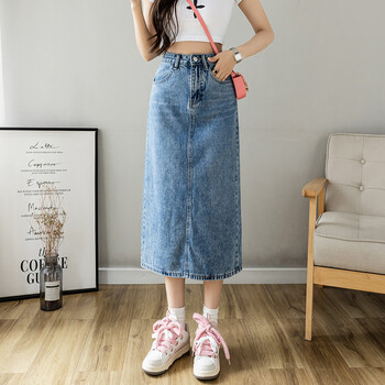 牛仔长裙下半身后开叉牛仔裙小个子夏装搭配2022新款高腰复古中长款a