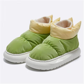 拼色羽绒布包跟棉拖鞋厚底家居室内外穿简约情侣棉鞋抖音同款 绿色 36