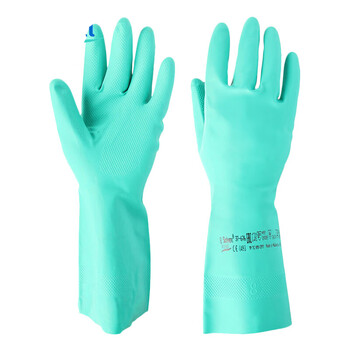 安思尔（Ansell）37-676绿色丁腈植绒棉内衬防化手套耐酸碱洗涤剂工业手套劳保手套长33cm厚0.38mm 1副装 8码