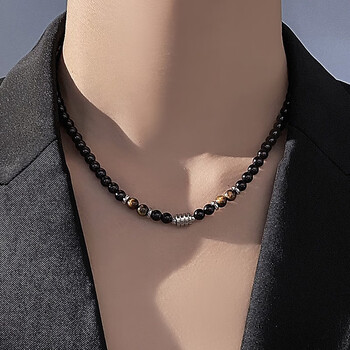 轻奢品牌黑曜石项链男潮嘻哈小众男七夕情人节礼物送男女友转运珠吊坠
