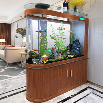 金点尚品子弹头轻奢餐厅鱼缸水族箱客厅家用免换水屏风隔断水族箱鞋柜