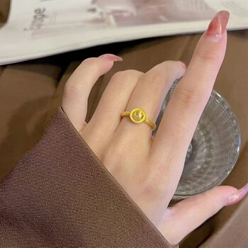 宁夫人黄金时来运转猫眼珠戒指女999足金开口指环素圈送女友情人节