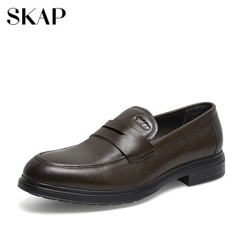 skap/圣伽步牛皮革一脚蹬商务休闲男士皮鞋n10ai901深棕39