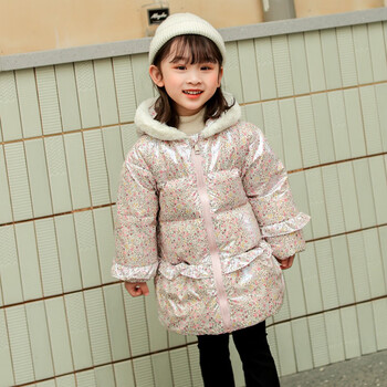帽款白鸭绒厚外套儿童女中小学生韩版宝宝冬装外套中款加厚洋气小女孩