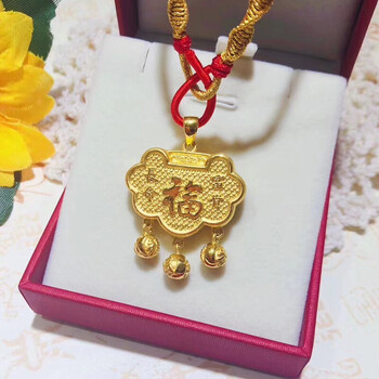 老凤凰长命富贵锁黄金长命锁吊坠宝宝满月金饰999足金婴儿红绳项链