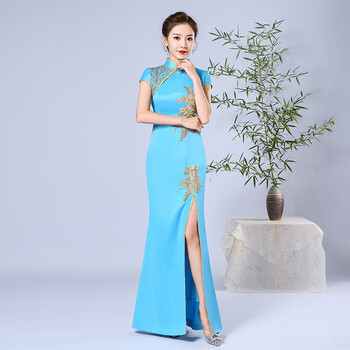 百俪佳媛旗袍演出服长款年会走秀礼仪酒店迎宾礼服舞台服装高端大码