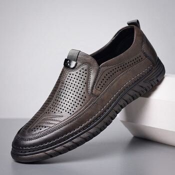 中年男人夏天穿的皮鞋男鞋夏季透气一脚蹬爸爸鞋子软底软面男士休闲