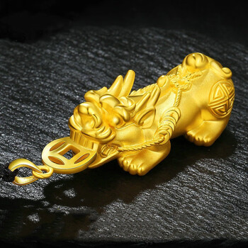 周大生(chow tai seng)貔貅吊坠男女款3d硬金财运貔貅男士项链霸气