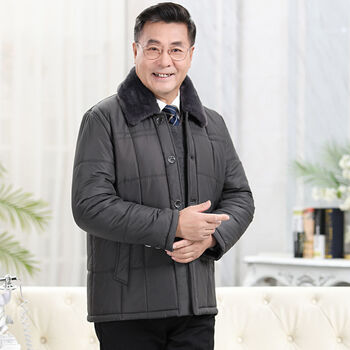 紫伦美加肥加大码冬中年男士加厚外套 老年人扣子棉衣 爸肥佬胖子棉袄