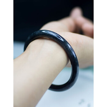 乌鸡手镯黑白翡翠冰糯种缅甸玉石镯子水墨国风叮当女小细圆条 直播