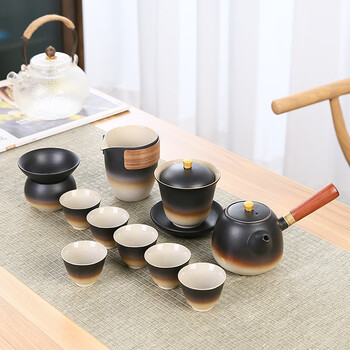 套装侧把壶茶杯盖碗家用办公室泡茶礼盒商渐变侧把壶茶具11头礼盒装