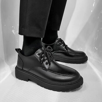 初中生皮鞋男生配西装百搭学生鞋子男厚底青少年圆头系带小皮鞋 8863