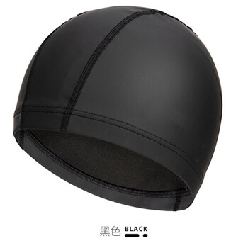 泳帽男女通用舒适防水护耳不勒头pu布胶游泳帽,纯色男士大号帽 黑色