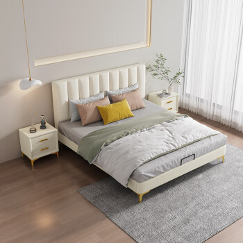 8米 现代简约床储物软包床 奶油风ins网红床 卧室大床 床 椰棕床垫 1