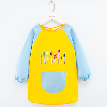儿童画画罩衣长袖防水魔术贴定制logo幼儿园美术绘画衣围裙反穿衣 蓝