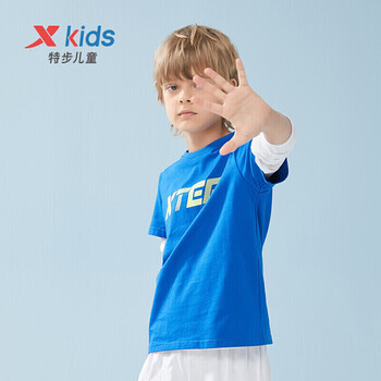 特步xtep童装夏季短t男女童logo字母印花速干运动短袖679226019174彩