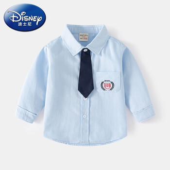 迪士尼disney男童领带长袖衬衣韩版2023新款春款中小儿童宝宝洋气上衣