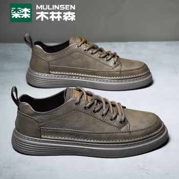 
木林森(MULINSEN)休闲鞋男时尚百搭皮面低帮板鞋男士耐磨学生鞋子韩版潮鞋 C3211612 卡其 38