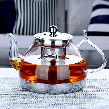 玻润 耐高温泡茶壶 耐热玻璃黑茶煮茶器 不锈钢过滤家用电陶炉套装 06款1100ML（BOC-07）