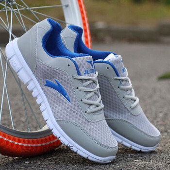 新款秋季男鞋子工作运动休闲韩版时尚网鞋百搭跑步潮鞋网面鞋 深蓝色