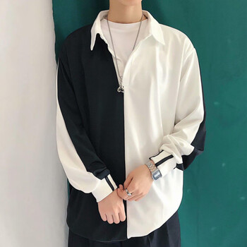 噜乐萌纯棉黑衬衫男少爷衬衫男外穿长袖帅气撞色韩版托雷基亚衬衣港风