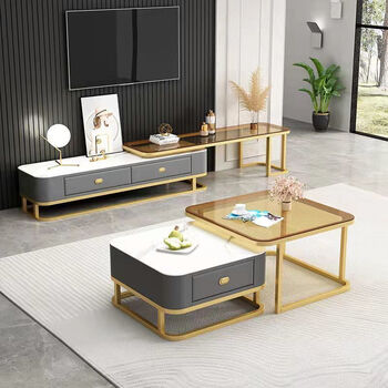 华岭 北欧方形玻璃岩板茶几现代简约家用客厅轻奢网红创意新型茶几