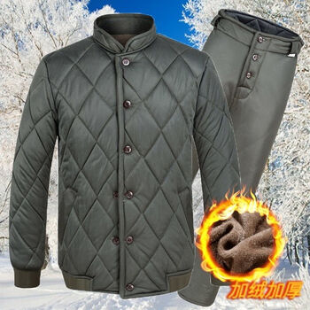 冬季加绒加厚弹力棉衣劳保男工人棉袄套装工作服防寒服外套内外穿 军