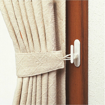 窗帘挂钩墙钩粘贴式免打孔壁挂配件现代简约白色一对2个装