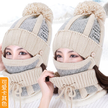新品线帽女帽子女冬季毛线帽韩版潮百搭毛球针织帽户外骑行加绒加厚脖